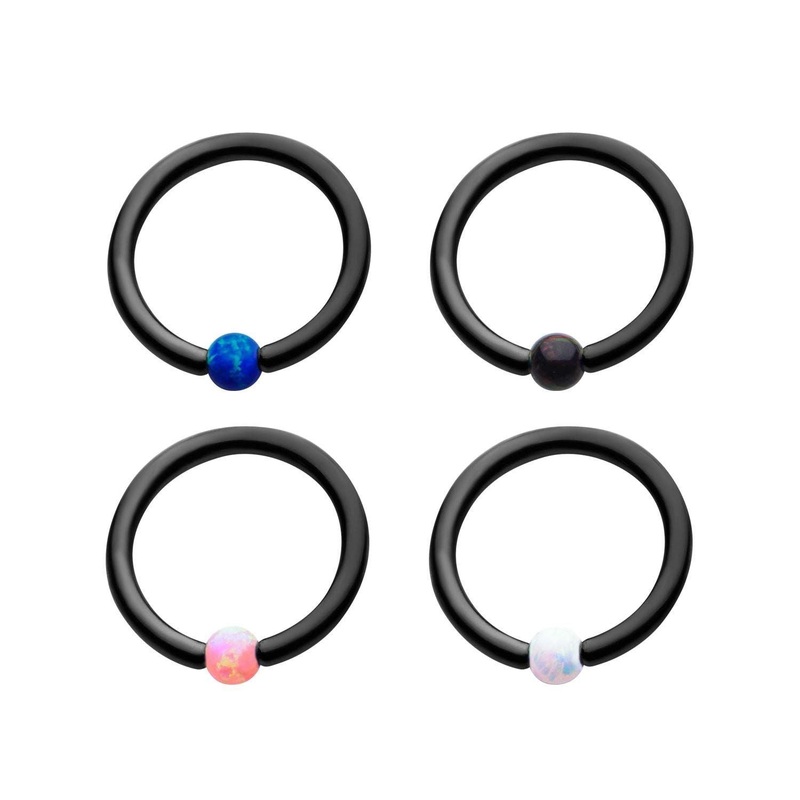 Black Captive Bead Ring Opal Bead 14G (1.6mm) Inner Diameter: 7/16″ (11.2mm) Black Opal