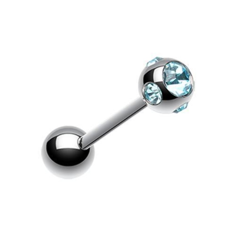 Aqua Aurora Gem Ball Barbell Tongue Ring 14G (1.6mm) Length: 5/8″ (16mm) | Ball-Size: 3/16″ (5mm)