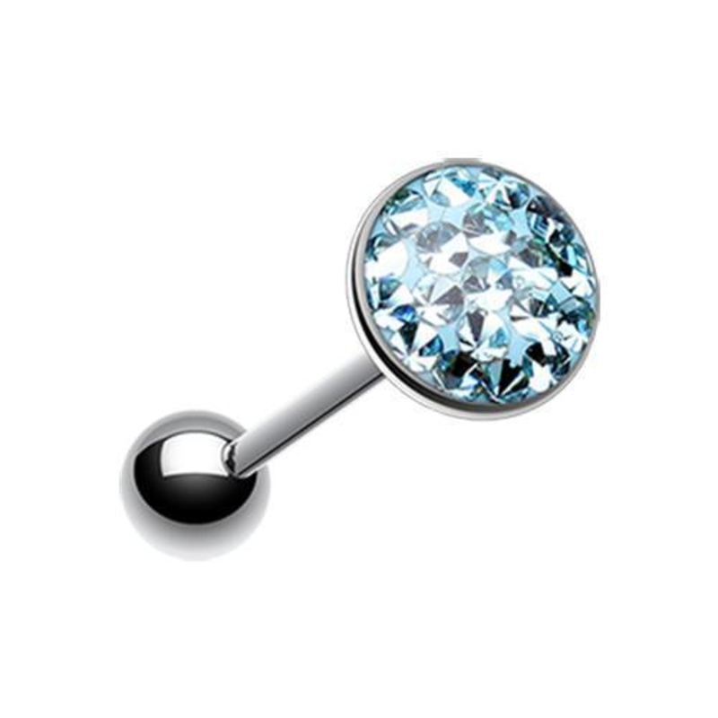 Aqua Multi-Sprinkle Dot Multi Gem Barbell Tongue Ring 14G (1.6mm) Length: 5/8″ (16mm) | Ball-Size: 5/16″ (8mm)