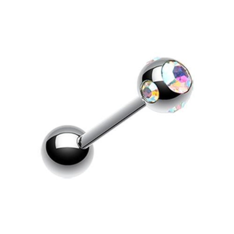Aurora Borealis Aurora Gem Ball Barbell Tongue Ring 14G (1.6mm) Length: 5/8″ (16mm) | Ball-Size: 3/16″ (5mm)