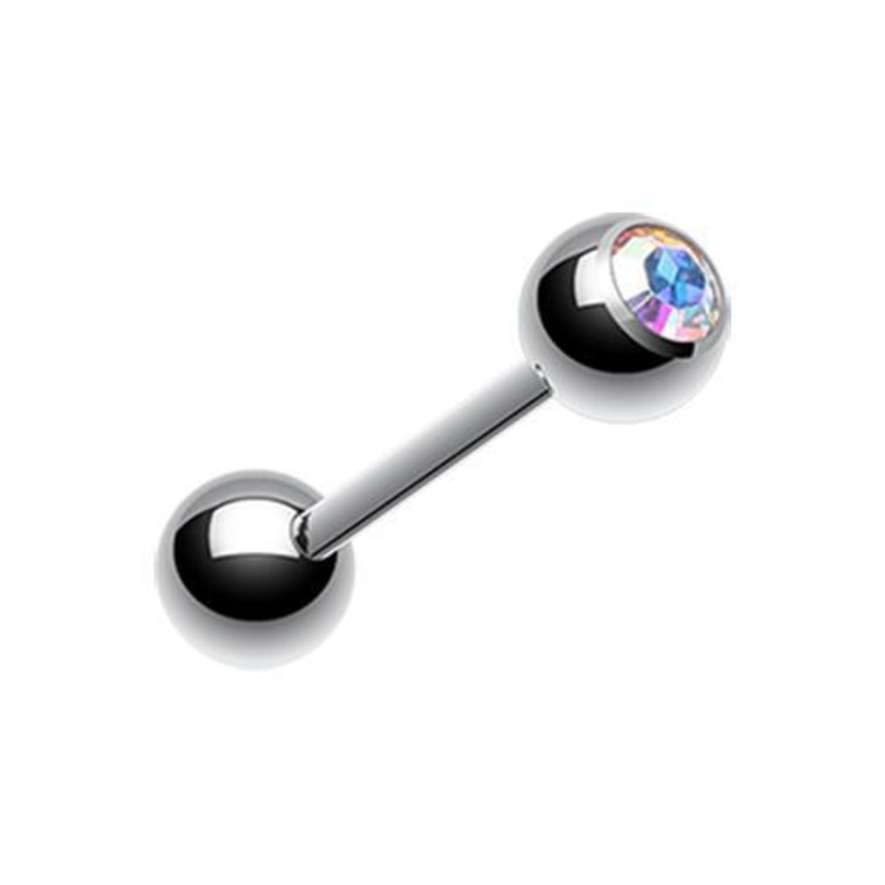 Aurora Borealis Gem Ball Barbell Tongue Ring 14G (1.6mm) Length: 5/8″ (16mm) | Ball-Size: 1/4″ (6mm)