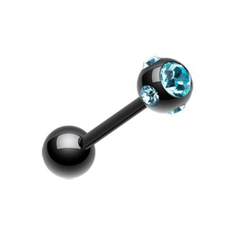 Black/Aqua PVD Aurora Gem Ball Barbell Tongue Ring 14G (1.6mm) Length: 5/8″ (16mm) | Ball-Size: 3/16″ (5mm)