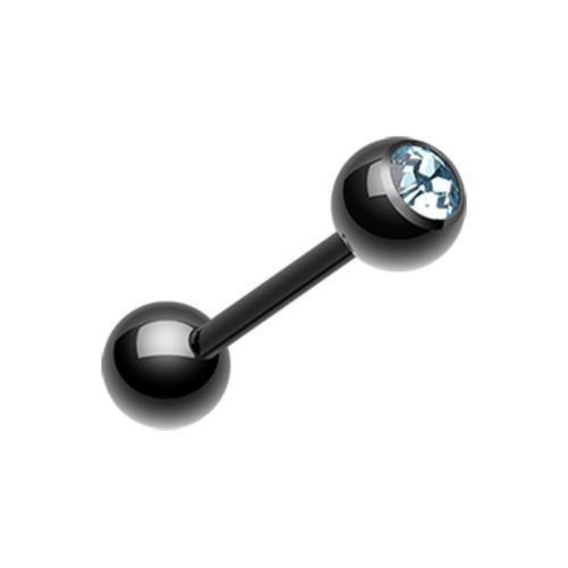 Black/Aqua PVD Gem Ball Barbell Tongue Ring 14G (1.6mm) Length: 5/8″ (16mm) | Ball-Size: 3/16″ (5mm)