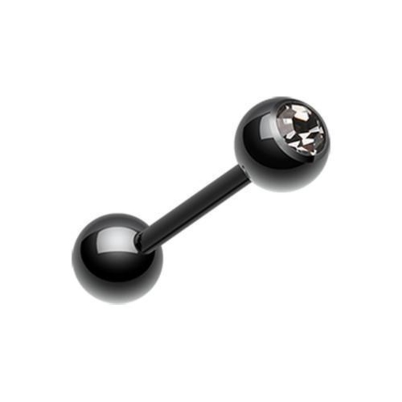 Black/Black Diamond PVD Gem Ball Barbell Tongue Ring 14G (1.6mm) Length: 5/8″ (16mm) | Ball-Size: 3/16″ (5mm)