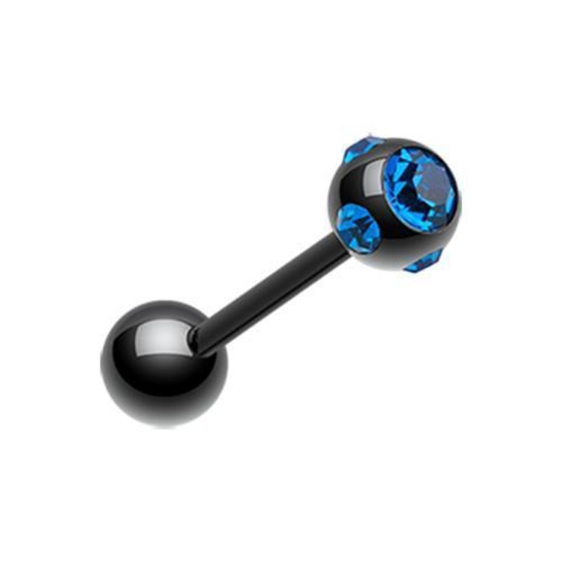 Black/Blue PVD Aurora Gem Ball Barbell Tongue Ring 14G (1.6mm) Length: 5/8″ (16mm) | Ball-Size: 3/16″ (5mm)
