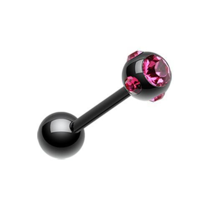 Black Fuchsia PVD Aurora Gem Ball Barbell Tongue Ring 14G (1.6mm) Length: 5/8″ (16mm) | Ball-Size: 3/16″ (5mm)