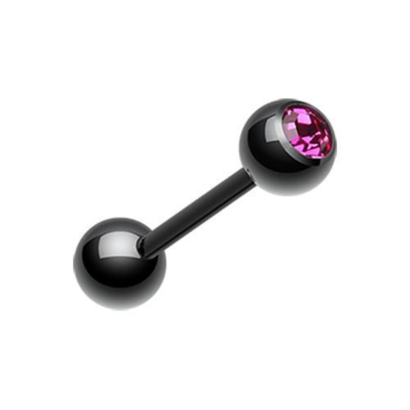 Black Fuchsia PVD Gem Ball Barbell Tongue Ring 14G (1.6mm) Length: 5/8″ (16mm) | Ball-Size: 3/16″ (5mm)