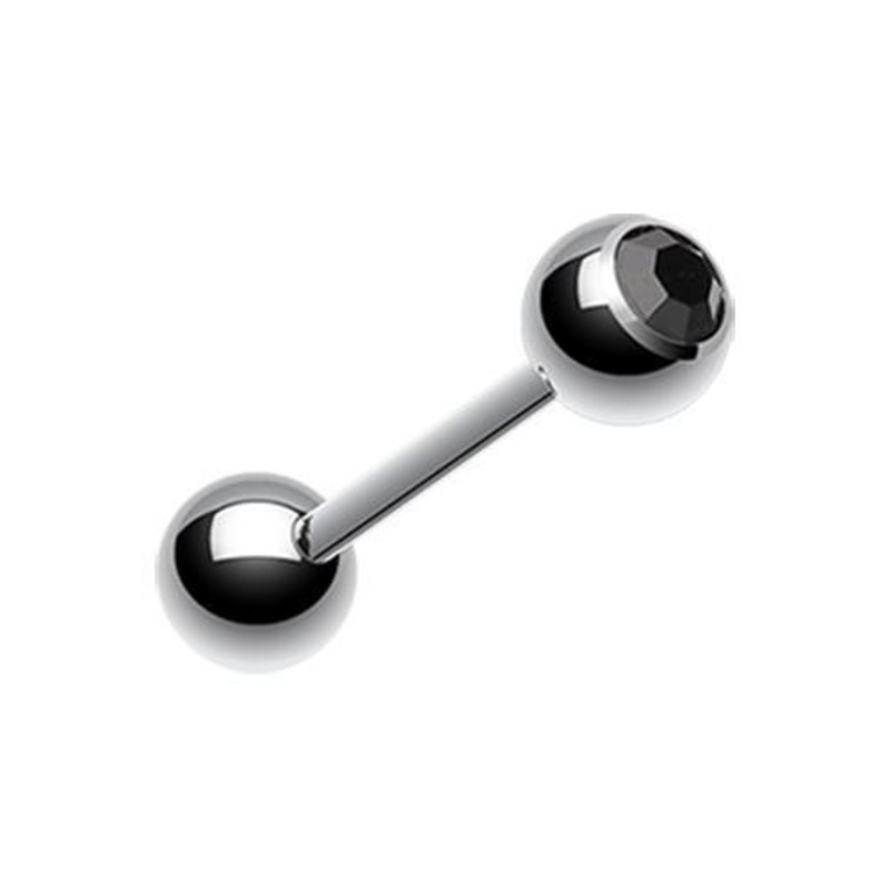Black Gem Ball Barbell Tongue Ring 14G (1.6mm) Length: 5/8″ (16mm) | Ball-Size: 1/4″ (6mm)