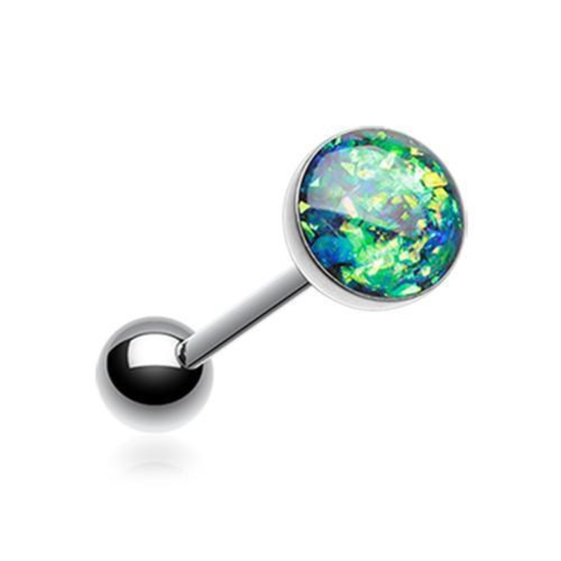 Black Opal Sparkle Barbell Tongue Ring 14G (1.6mm) Length: 5/8″ (16mm) | Ball-Size: 5/16″ (8mm)