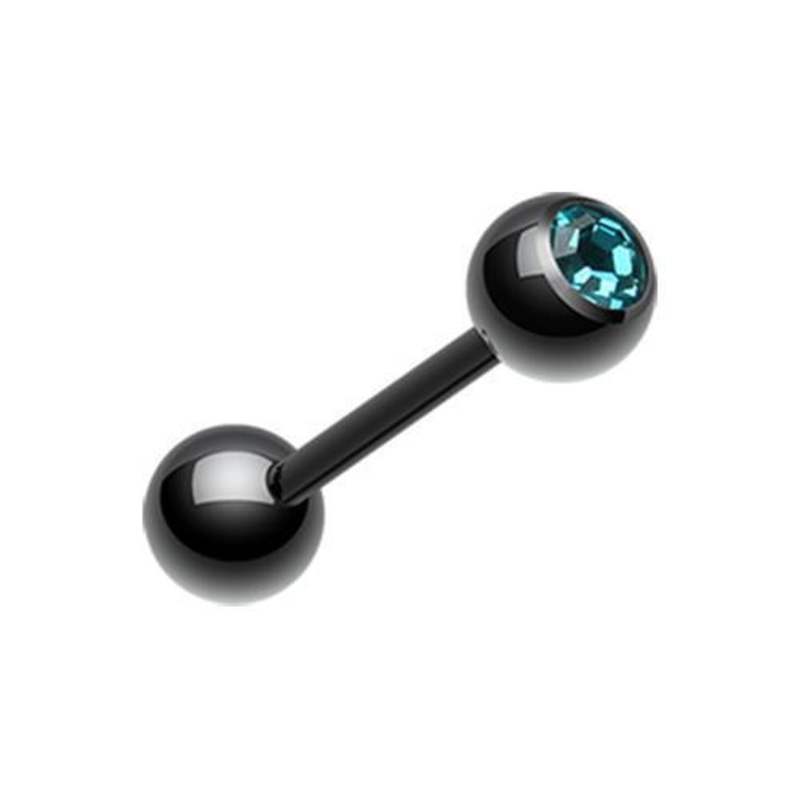 Black/Teal PVD Gem Ball Barbell Tongue Ring 14G (1.6mm) Length: 5/8″ (16mm) | Ball-Size: 3/16″ (5mm)