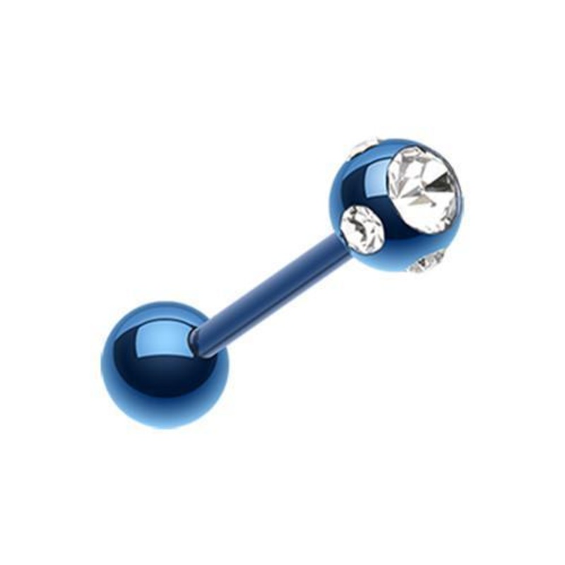 Blue/Clear PVD Aurora Gem Ball Barbell Tongue Ring 14G (1.6mm) Length: 5/8″ (16mm) | Ball-Size: 3/16″ (5mm)