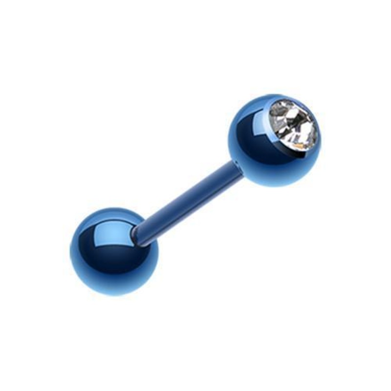 Blue/Clear PVD Gem Ball Barbell Tongue Ring 14G (1.6mm) Length: 5/8″ (16mm) | Ball-Size: 3/16″ (5mm)