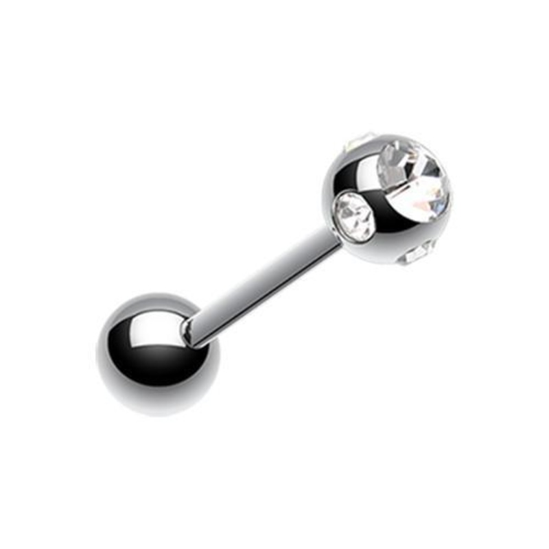 Clear Aurora Gem Ball Barbell Tongue Ring 14G (1.6mm) Length: 5/8″ (16mm) | Ball-Size: 3/16″ (5mm)