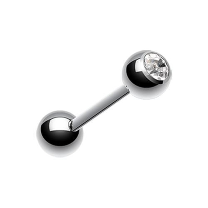 Clear Gem Ball Barbell Tongue Ring 14G (1.6mm) Length: 5/8″ (16mm) | Ball-Size: 1/4″ (6mm)