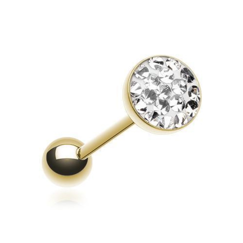 Clear Golden Multi-Sprinkle Dot Multi Gem Barbell Tongue Ring 14G (1.6mm) Length: 5/8″ (16mm) | Ball-Size: 5/16″ (8mm)