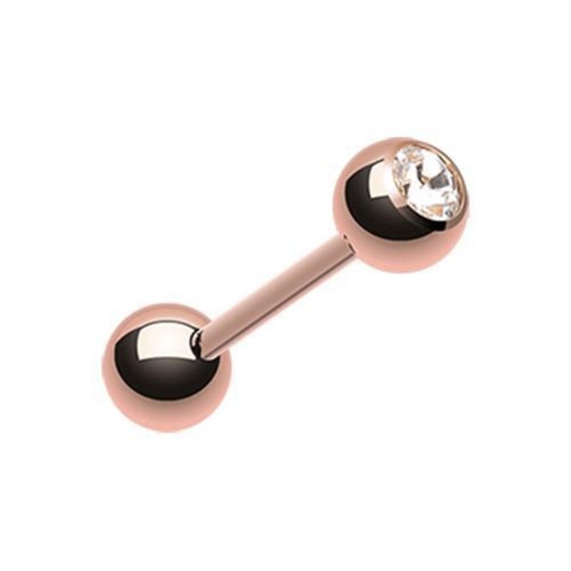 Clear Rose Gold Plated Gem Ball Tongue Barbell 14G (1.6mm) Length: 5/8″ (16mm) | Ball-Size: 3/16″ (5mm)