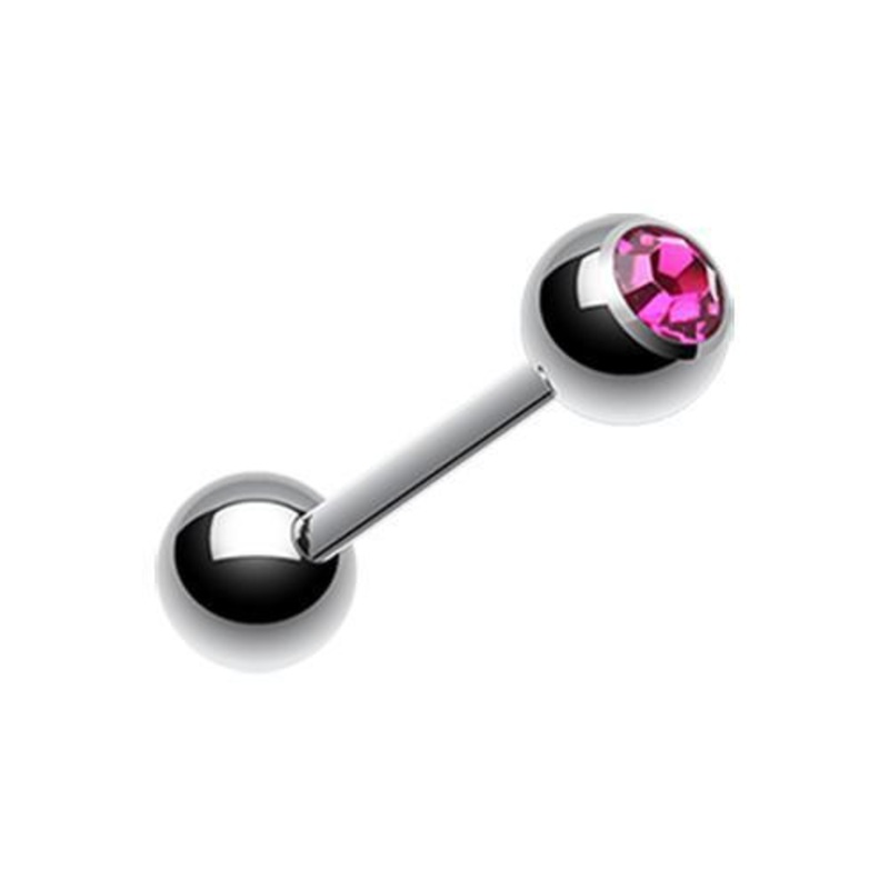 Fuchsia Gem Ball Barbell Tongue Ring 14G (1.6mm) Length: 5/8″ (16mm) | Ball-Size: 1/4″ (6mm)