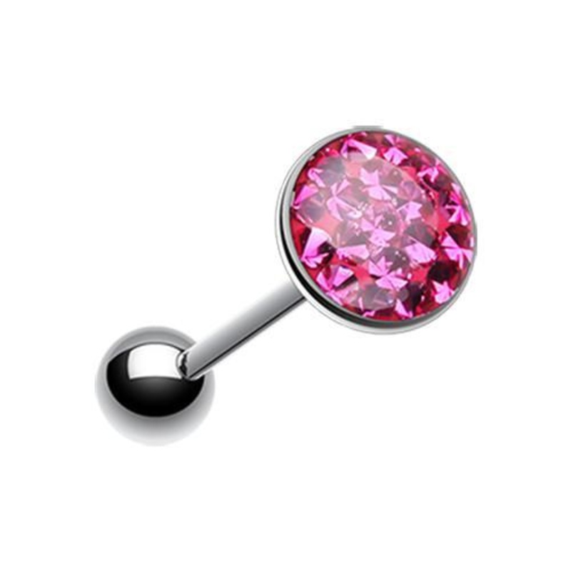 Fuchsia Multi-Sprinkle Dot Multi Gem Barbell Tongue Ring 14G (1.6mm) Length: 5/8″ (16mm) | Ball-Size: 5/16″ (8mm)