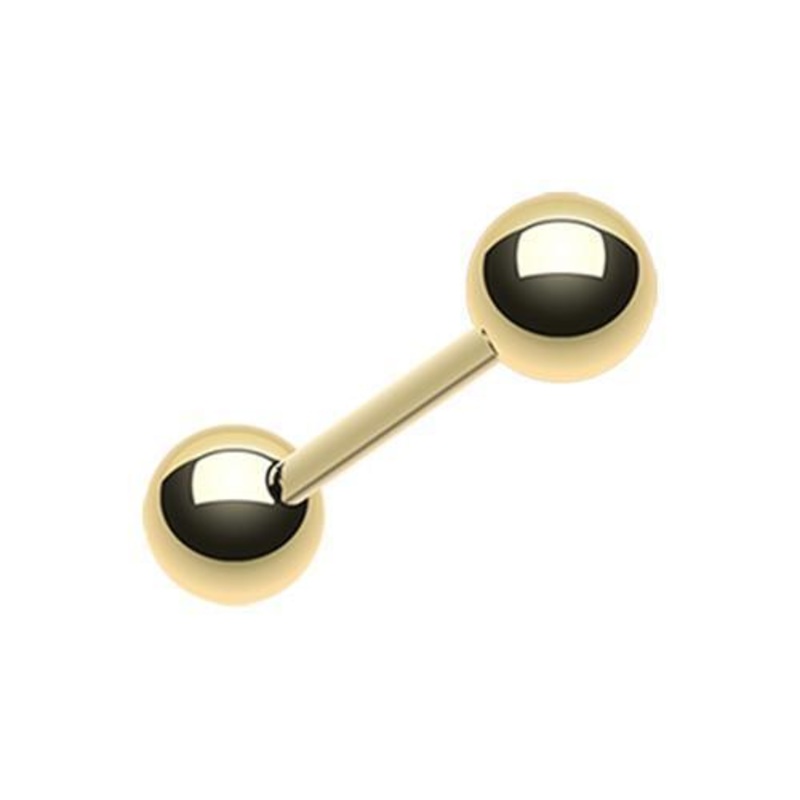 Gold Plated Tongue Barbell 0G (8mm) Length: 5/8″ (16mm) | Ball-Size: 1/2″ (12.7mm)