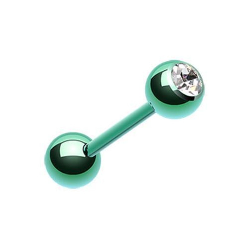Green/Clear PVD Gem Ball Barbell Tongue Ring 14G (1.6mm) Length: 5/8″ (16mm) | Ball-Size: 3/16″ (5mm)