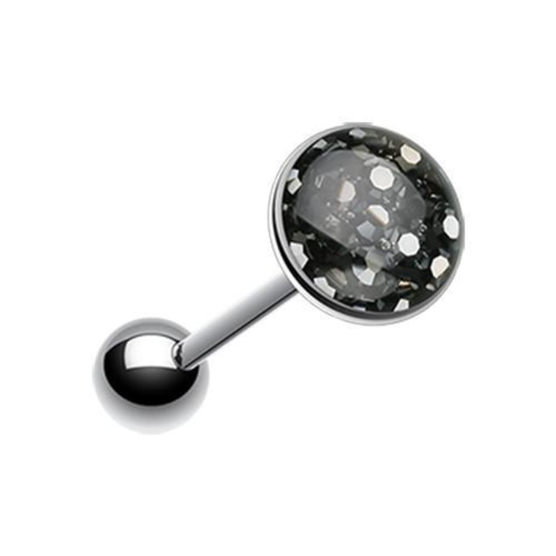 Hematite Multi-Sprinkle Dot Multi Gem Barbell Tongue Ring 14G (1.6mm) Length: 5/8″ (16mm) | Ball-Size: 5/16″ (8mm)