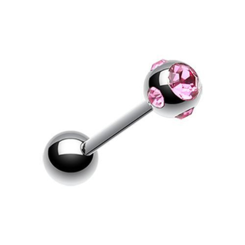 Pink Aurora Gem Ball Barbell Tongue Ring 14G (1.6mm) Length: 5/8″ (16mm) | Ball-Size: 3/16″ (5mm)