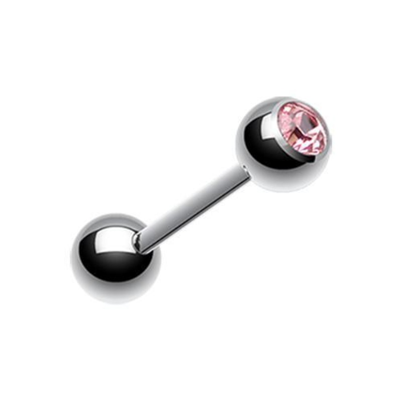 Pink Gem Ball Barbell Tongue Ring 14G (1.6mm) Length: 5/8″ (16mm) | Ball-Size: 1/4″ (6mm)