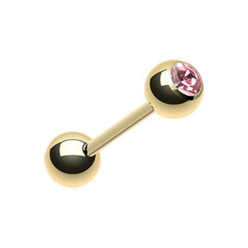 Pink Gold Plated Gem Ball Barbell Tongue Ring 14G (1.6mm) Length: 5/8″ (16mm) | Ball-Size: 3/16″ (5mm)