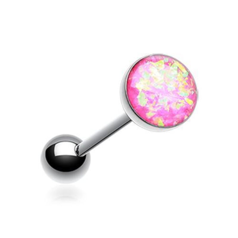 Pink Opal Sparkle Barbell Tongue Ring 14G (1.6mm) Length: 5/8″ (16mm) | Ball-Size: 5/16″ (8mm)