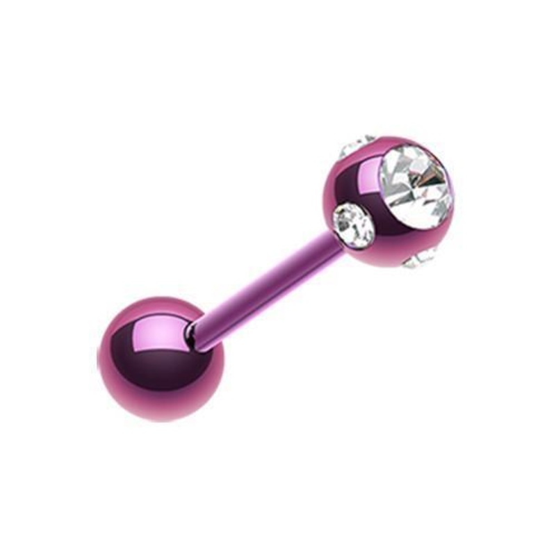 Purple/Clear PVD Aurora Gem Ball Barbell Tongue Ring 14G (1.6mm) Length: 5/8″ (16mm) | Ball-Size: 3/16″ (5mm)