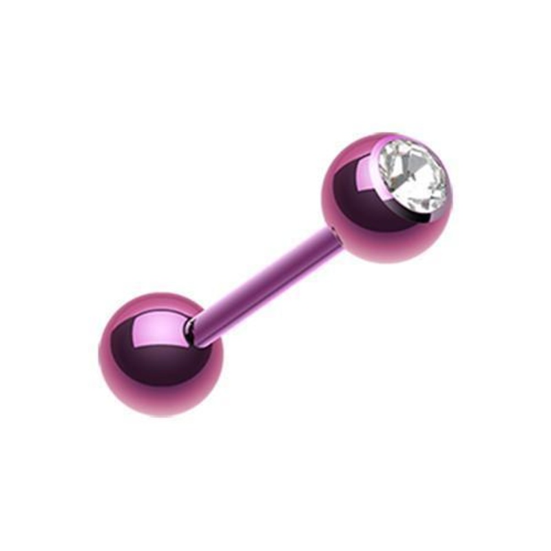 Purple/Clear PVD Gem Ball Barbell Tongue Ring 14G (1.6mm) Length: 5/8″ (16mm) | Ball-Size: 3/16″ (5mm)