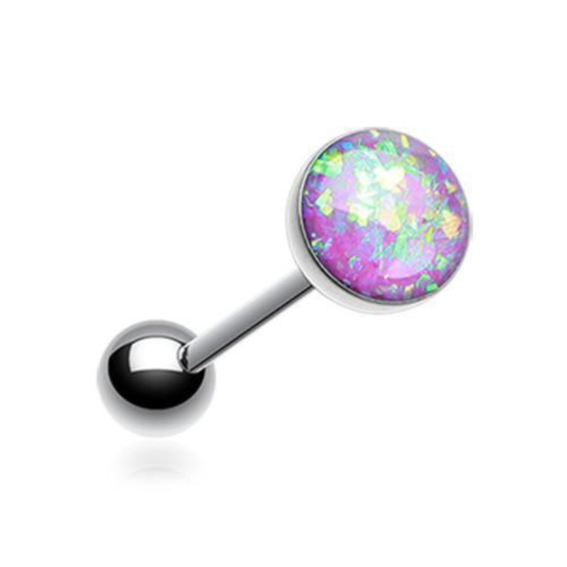 Purple Opal Sparkle Barbell Tongue Ring 14G (1.6mm) Length: 5/8″ (16mm) | Ball-Size: 5/16″ (8mm)
