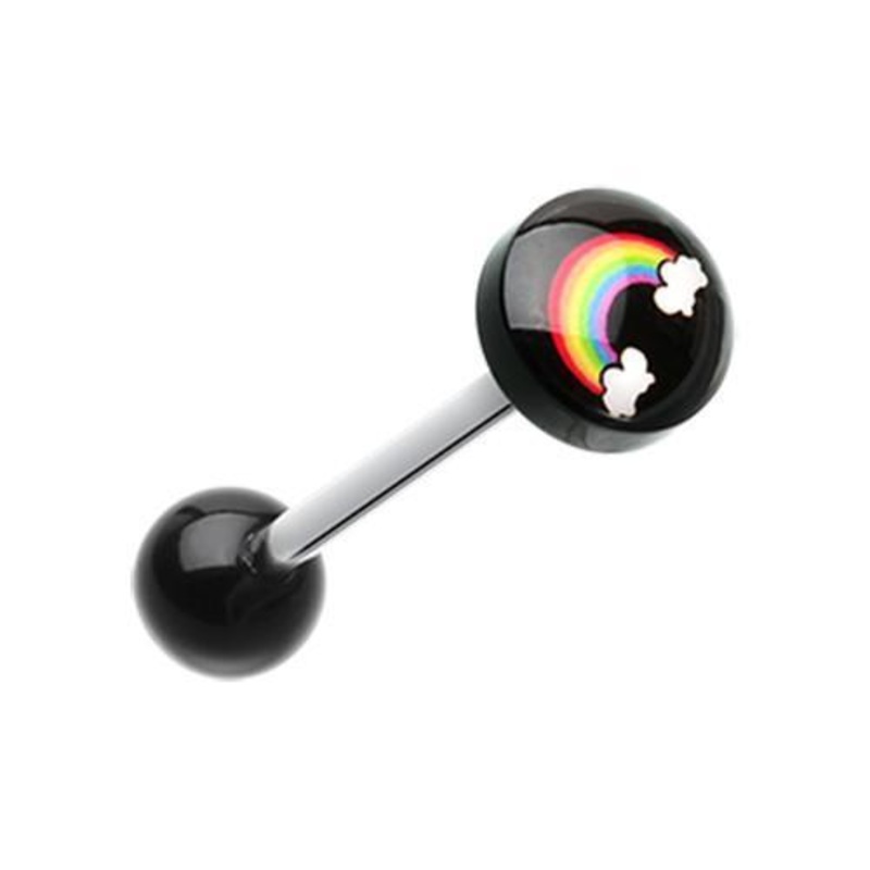 Rainbow Logo Acrylic Barbell Tongue Ring 14G (1.6mm) Length: 5/8″ (16mm) | Ball-Size: 5/16″ (8mm)