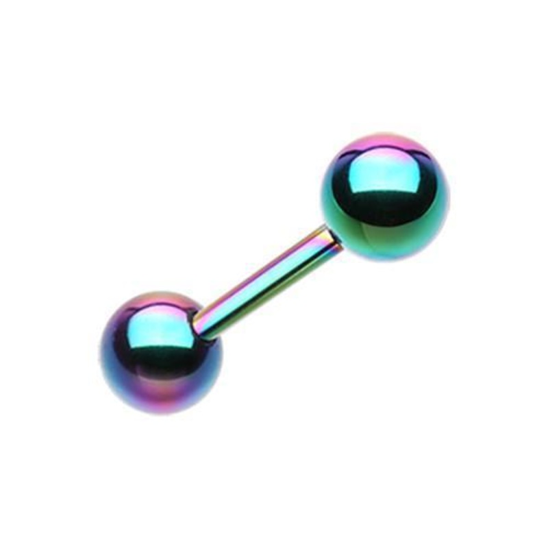 Rainbow Straight Barbell – 1 Piece 14G (1.6mm) Length: 5/8″ (16mm) | Ball-Size: 1/4″ (6mm)
