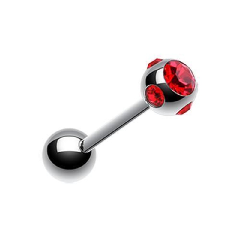 Red Aurora Gem Ball Barbell Tongue Ring 14G (1.6mm) Length: 5/8″ (16mm) | Ball-Size: 3/16″ (5mm)