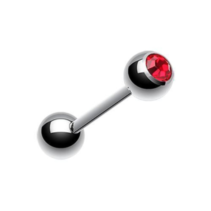 Red Gem Ball Barbell Tongue Ring 14G (1.6mm) Length: 5/8″ (16mm) | Ball-Size: 1/4″ (6mm)