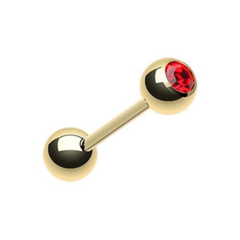 Red Gold Plated Gem Ball Barbell Tongue Ring 14G (1.6mm) Length: 5/8″ (16mm) | Ball-Size: 3/16″ (5mm)