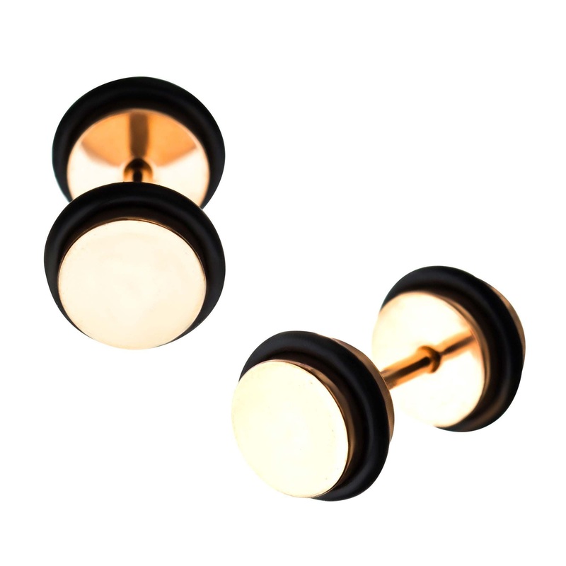 Rose Gold Plated Faux Plugs – 1 Pair 16G (1.2mm) Length : b/w 1/4″ & 5/16″ (1mm x 7mm) Rose Gold