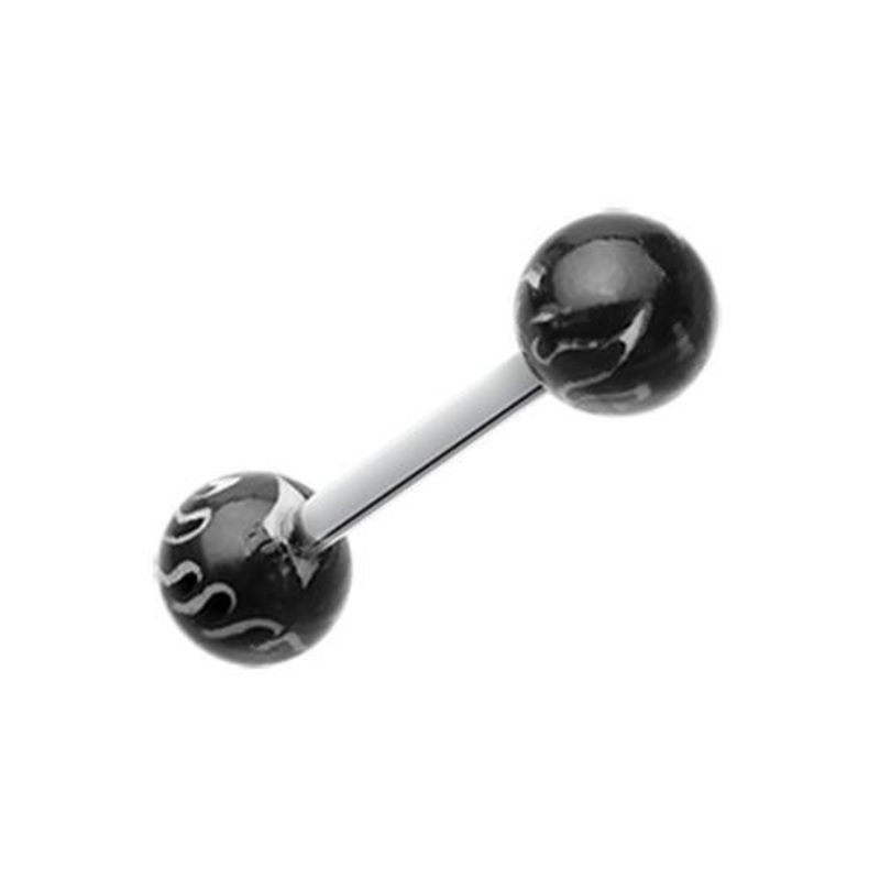 Black Flame Ball Acrylic Top Barbell Tongue Ring 14G (1.6mm) Length: 5/8″ (16mm) | Ball-Size: 1/4″ (6mm)