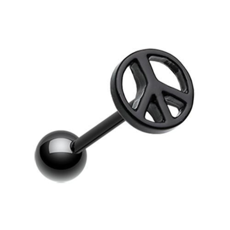 Black Peace Top Tongue Barbell 14G (1.6mm) Length: 5/8″ (16mm)