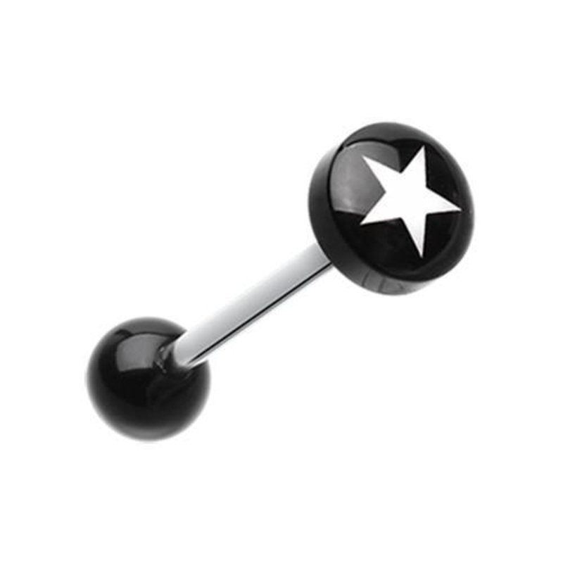 Black Star Eri Logo Acrylic Barbell Tongue Ring 14G (1.6mm) Length: 5/8″ (16mm) | Ball-Size: 5/16″ (8mm)