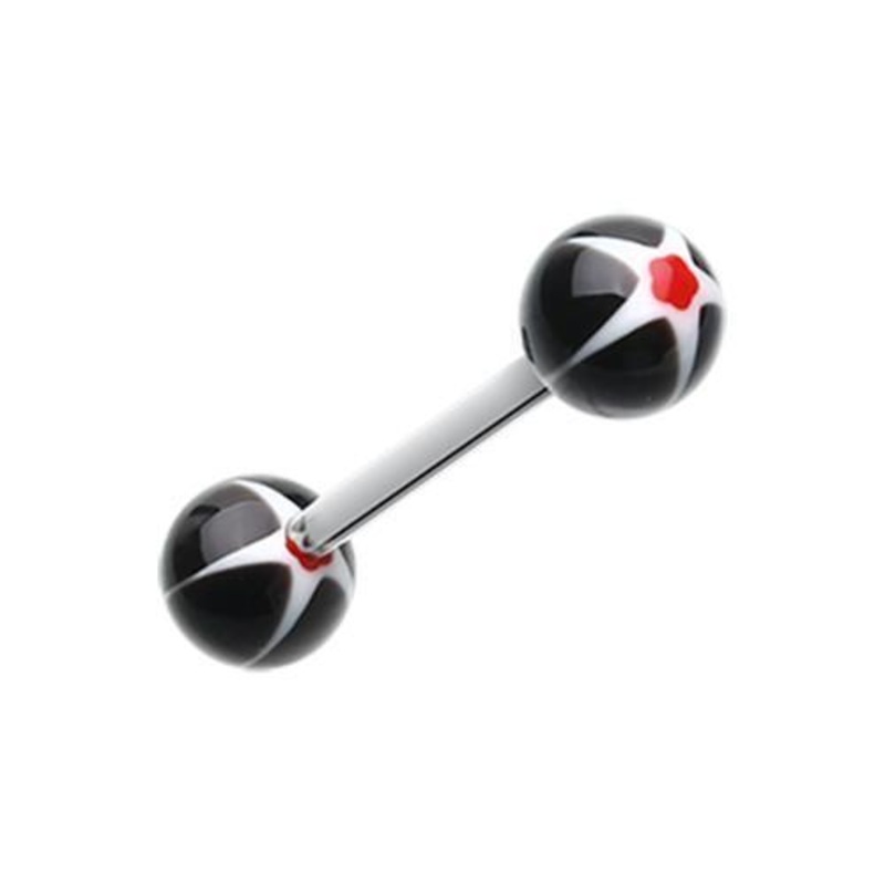Black Star Punch Acrylic Top Barbell Tongue Ring 14G (1.6mm) Length: 5/8″ (16mm) | Ball-Size: 1/4″ (6mm)
