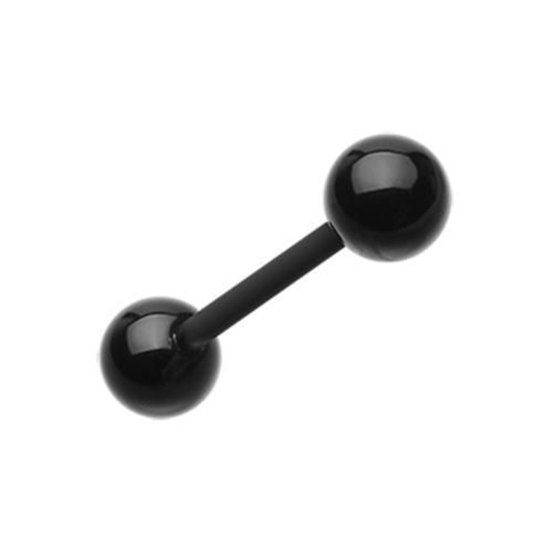 Black UV Acrylic Flexible Shaft Barbell Tongue Ring 14G (1.6mm) Length: 3/4″ (19mm) | Ball-Size: 1/4″ (6mm)