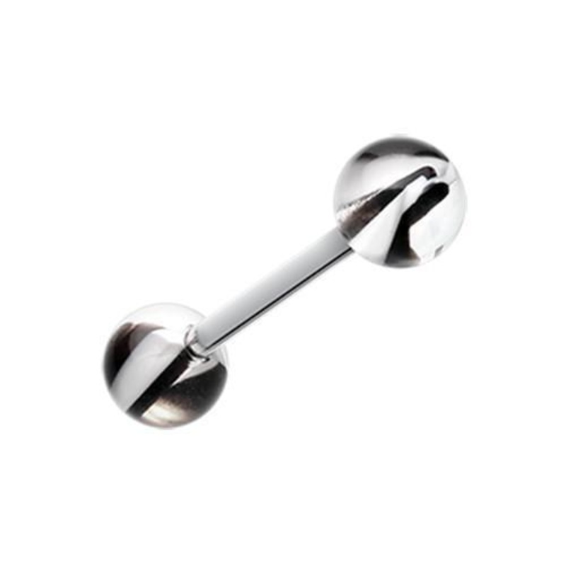 Black/White Marble Lace Acrylic Top Barbell Tongue Ring 14G (1.6mm) Length: 5/8″ (16mm) | Ball-Size: 1/4″ (6mm)