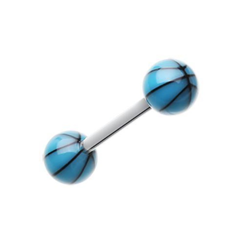 Blue Basketball Acrylic Top Barbell Tongue Ring 14G (1.6mm) Length: 5/8″ (16mm) | Ball-Size: 1/4″ (6mm)