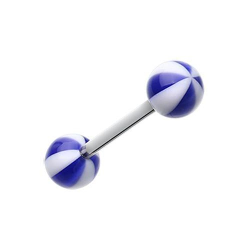 Blue Beach Ball Acrylic Top Barbell Tongue Ring 14G (1.6mm) Length: 5/8″ (16mm) | Ball-Size: 1/4″ (6mm)