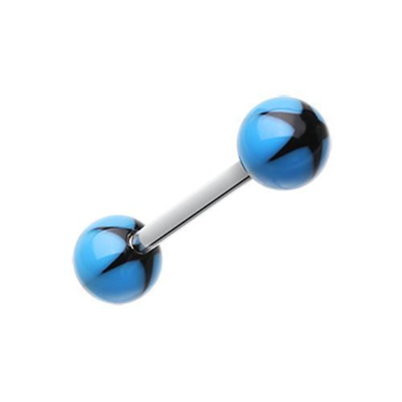 Blue/Black Nova Star Acrylic Top Barbell Tongue Ring 14G (1.6mm) Length: 5/8″ (16mm) | Ball-Size: 1/4″ (6mm)