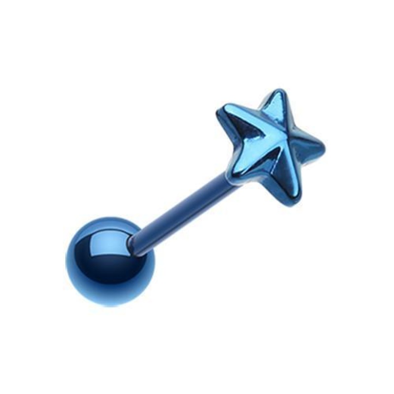 Blue Black PVD Nautical Star Top Barbell Tongue Ring 14G (1.6mm) Length: 5/8″ (16mm) | Ball-Size: 5/16″ (8mm)