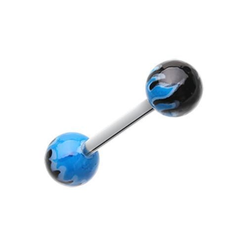 Blue Flame Ball Acrylic Top Barbell Tongue Ring 14G (1.6mm) Length: 5/8″ (16mm) | Ball-Size: 1/4″ (6mm)