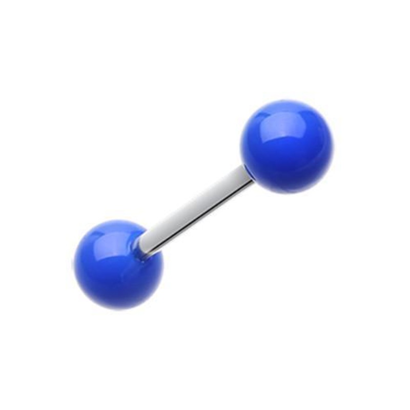 Blue Neon Acrylic Barbell Tongue Ring 14G (1.6mm) Length: 5/8″ (16mm) | Ball-Size: 1/4″ (6mm)